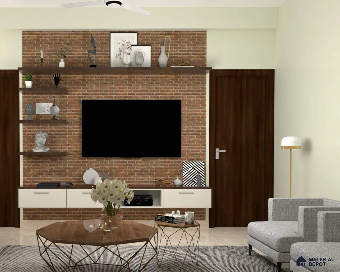 Rustic TV Unit with Brick Texture.