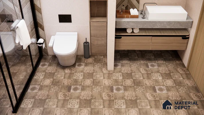 Rustic Charm with Patterned Brown Toned Bathroom Tiles | Material Depot