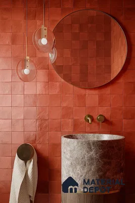 Rustic Elegance in Burnt Sienna: A Modern Bathroom with Earthy Tones and Minimalist Design | Material Depot
