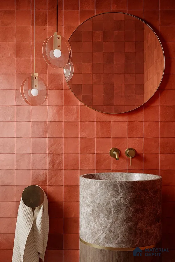 Rustic Elegance in Burnt Sienna: A Modern Bathroom with Earthy Tones and Minimalist Design | Material Depot