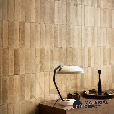 Rustic Elegance Wooden Textured Wall Tiles in Study Nook | Material Depot