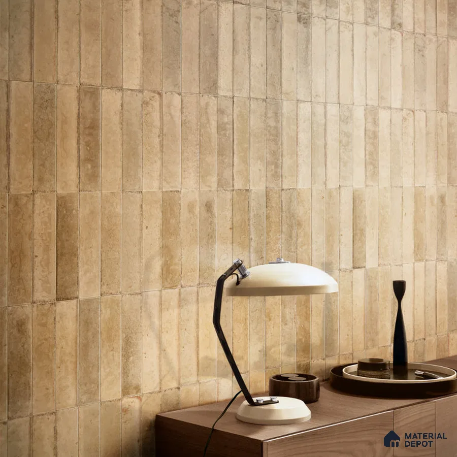 Rustic Elegance Wooden Textured Wall Tiles in Study Nook | Material Depot
