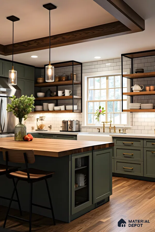 Rustic Farmhouse Kitchen with Modern Sage Green Laminate | Material Depot