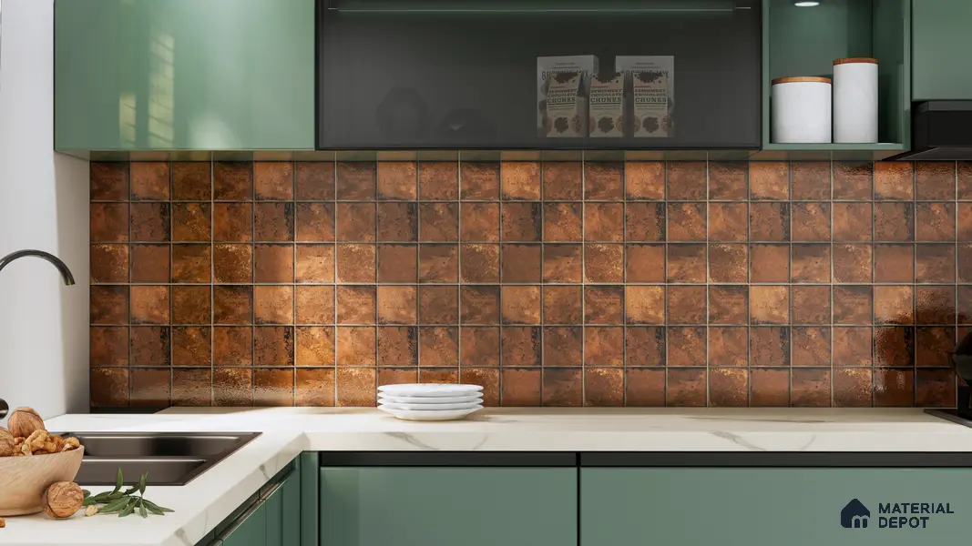 Rustic Wall & Floor Tile TL 05751 D Tones Ruby Birch 1 ft x 1 ft Ceramic Glossy Finish - 9 mm | Suitable for Living Room, Bedroom, Kitchen, Bathroom