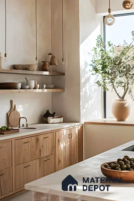 Rustic Kitchen with Greenery and Open Shelving | Material Depot