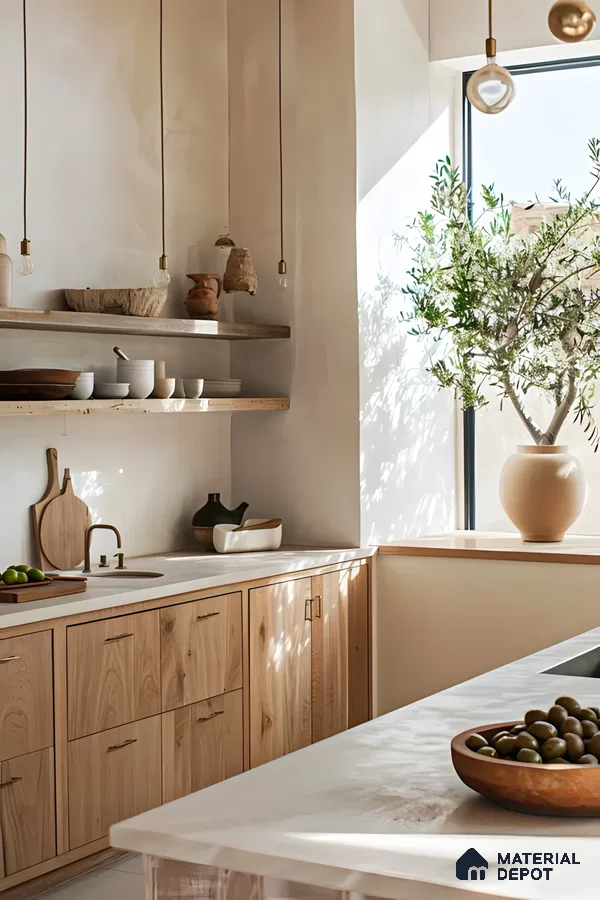 Rustic Kitchen with Greenery and Open Shelving | Material Depot