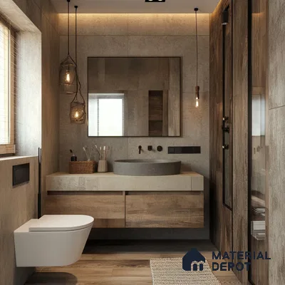 Rustic Modern Bathroom Featuring Concrete Elements and Wooden Accents | Material Depot