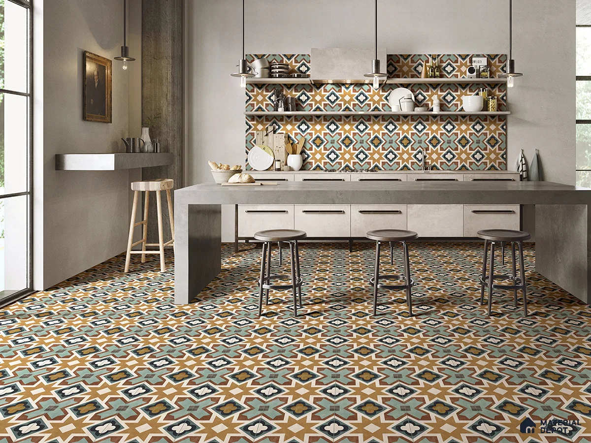 Rustic Moroccan Kitchen Tiles with Warm Tones | Material Depot