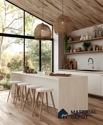 Rustic Scandinavian Kitchen with Natural Light and Woven Accents | Material Depot