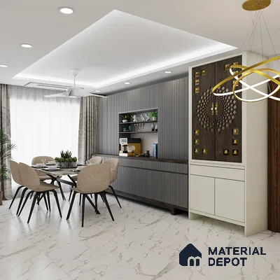 Elegant grey dining room with crockery unit