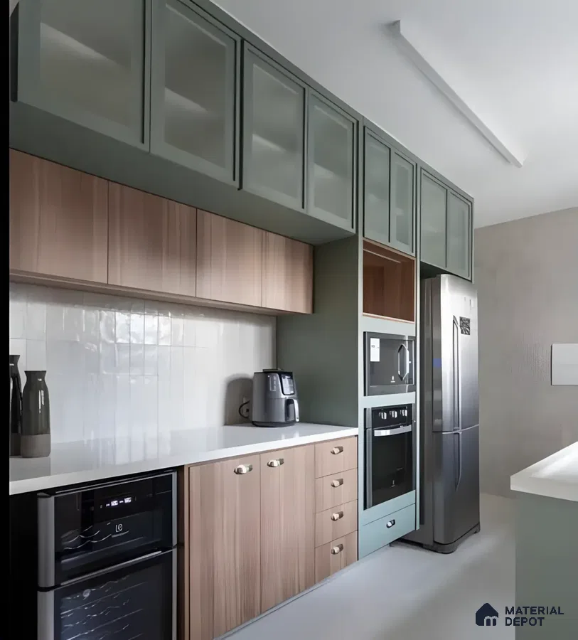 Sage Green and Wood Tone Modern Kitchen Design | Material Depot
