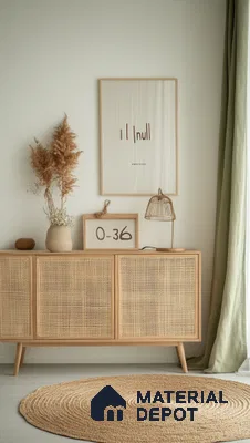 Scandinavian Entryway with Cane Cabinet and Neutral Boho Accents | Material Depot