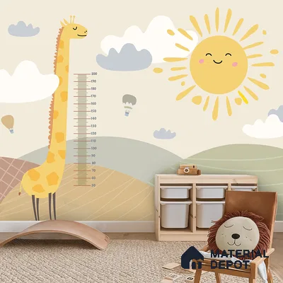 Scandinavian kids room with animal-themed wallpaper and light wood storage in Bengaluru
