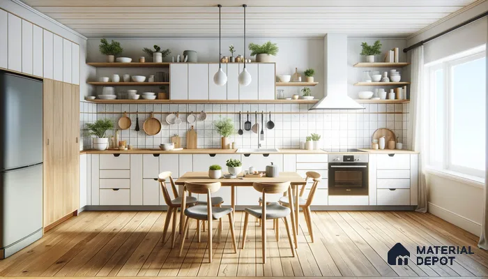 Scandinavian Kitchen Design with Simple Aesthetics and Open Shelving | Material Depot