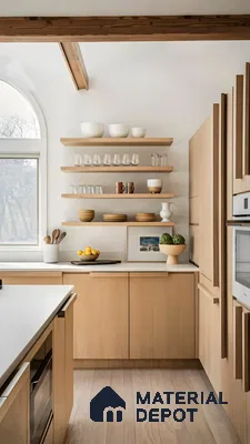 Scandinavian Kitchen with Open Shelving and Natural Tones | Material Depot