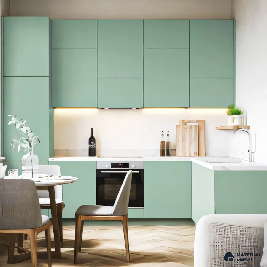 Scandinavian Style Kitchen with Mint Green Cabinetry | Material Depot