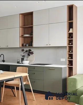 Scandinavian-Style Kitchen With Olive Base Cabinets And White Uppers | Material Depot