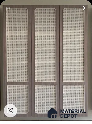 Scandinavian wardrobe with light wood laminate and cane webbing shutters | Material Depot