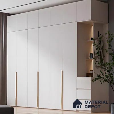 Scandinavian White Wardrobe with Open Shelf Storage | Material Depot