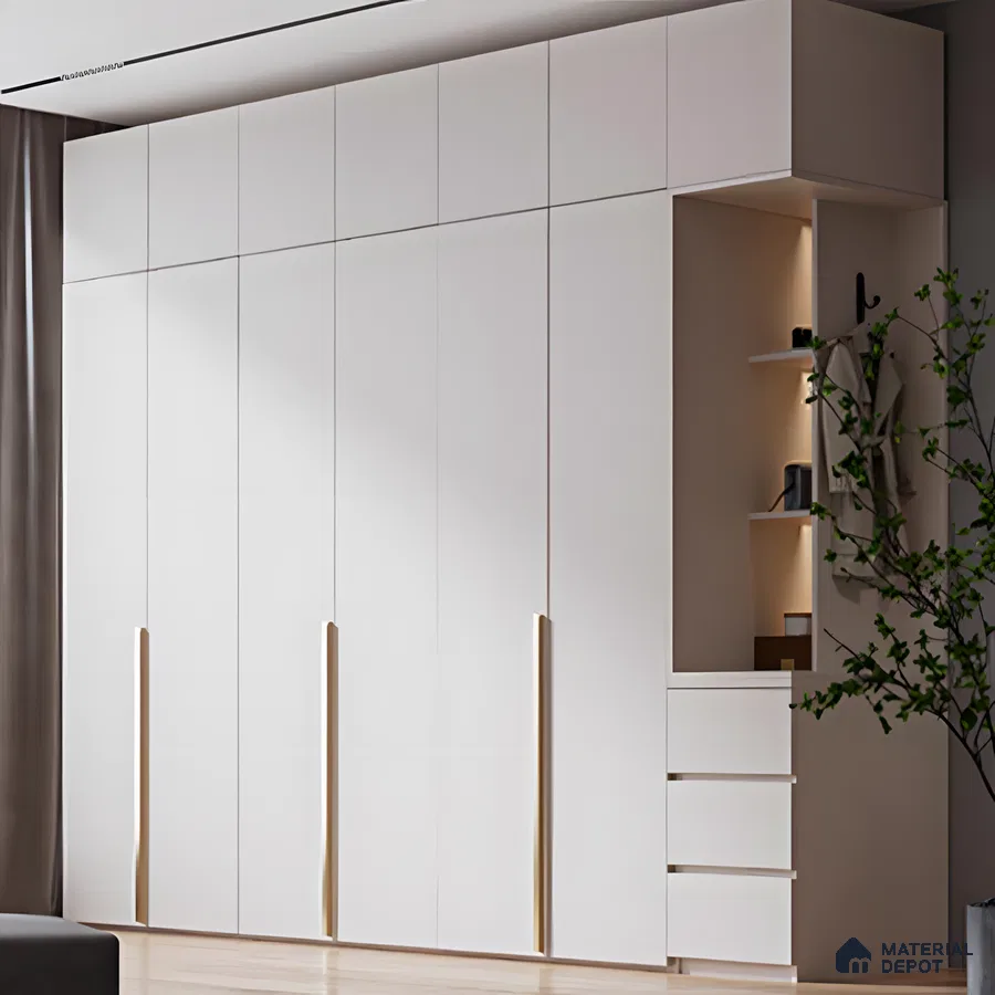 Scandinavian White Wardrobe with Open Shelf Storage | Material Depot