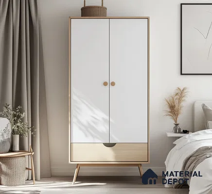 Scandinavian White and Wood Laminate Wardrobe for a Cozy Bedroom | Material Depot
