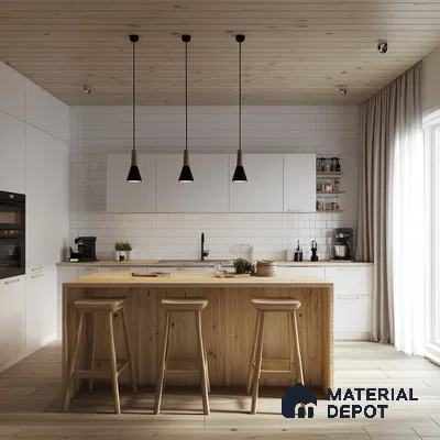 Scandinavian-Inspired Kitchen with Wood Accents and Pendant Lights | Material Depot