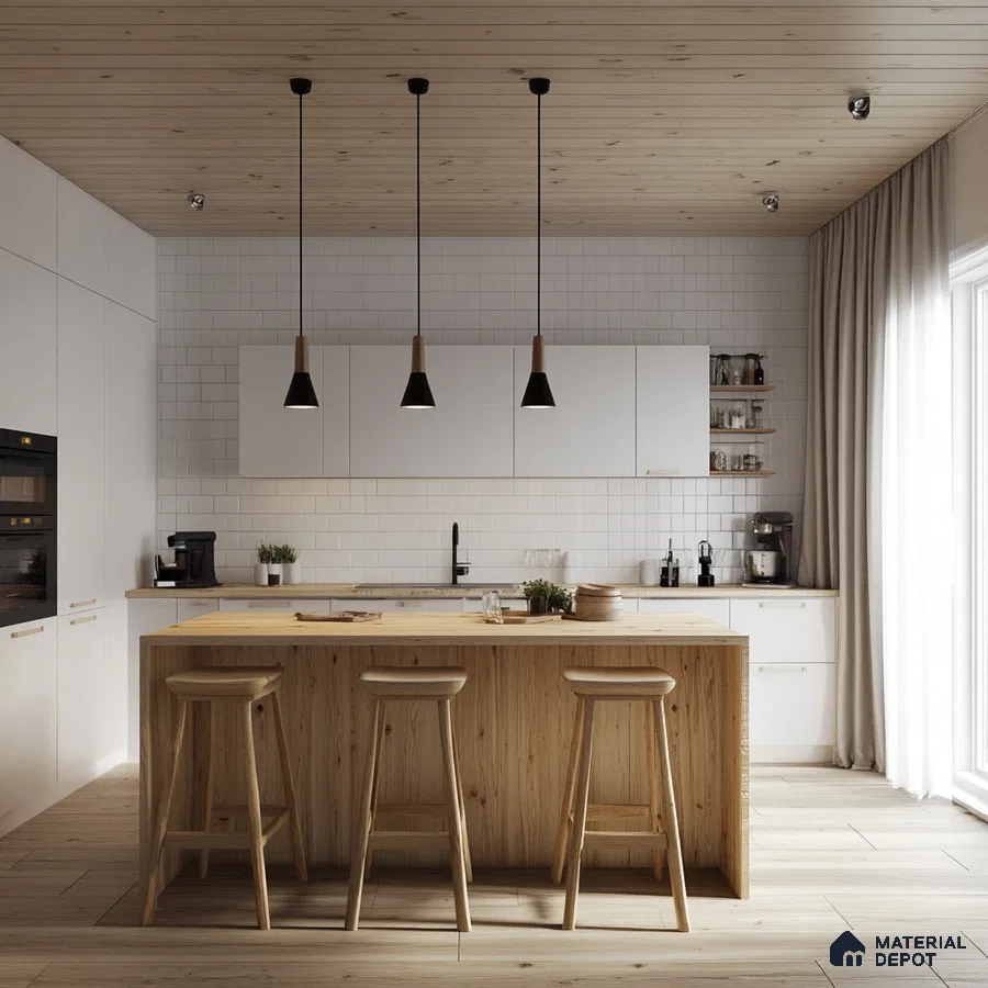 Scandinavian-Inspired Kitchen with Wood Accents and Pendant Lights | Material Depot
