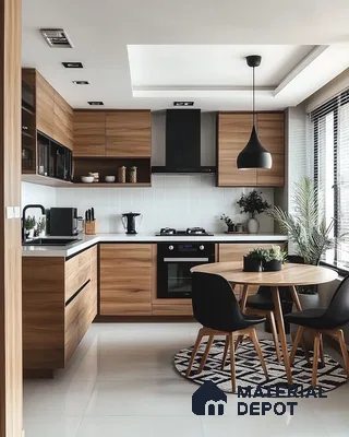Scandinavian-Inspired Kitchen with Wooden Laminates and White Tiles | Material Depot