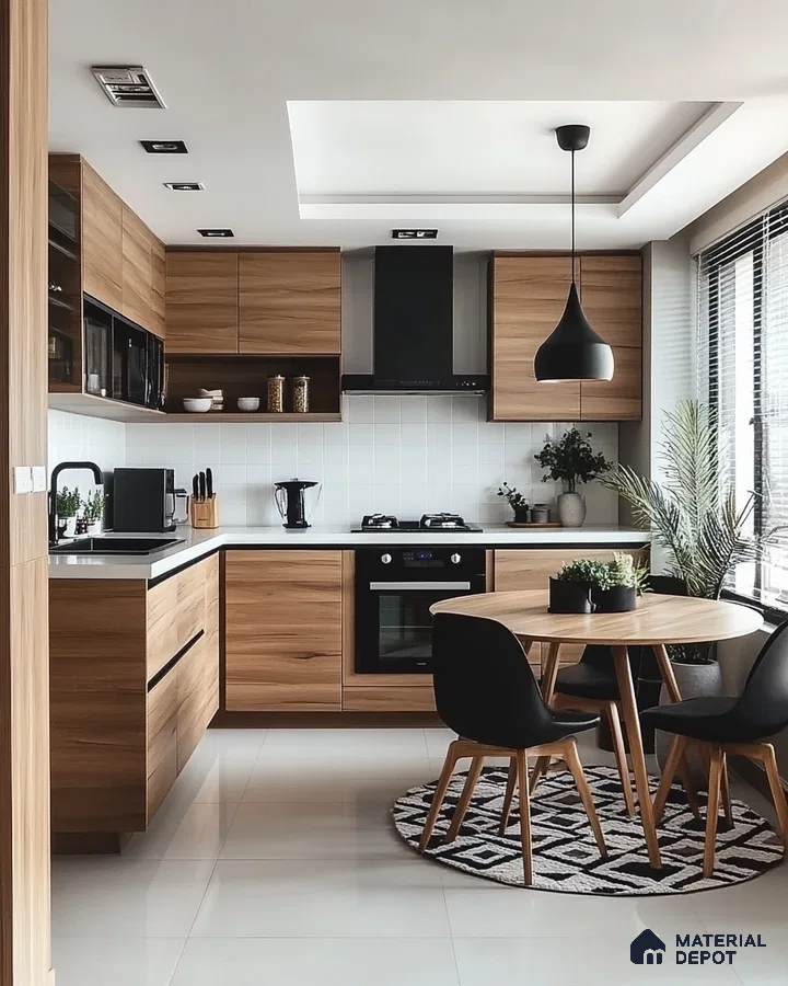 Scandinavian-Inspired Kitchen with Wooden Laminates and White Tiles | Material Depot