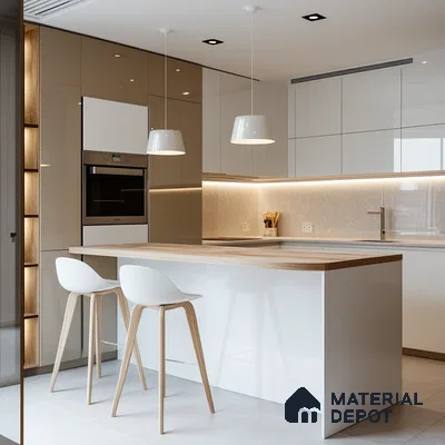 Scandinavian-Style Kitchen with White Cabinets and Warm Wooden Accents | Material Depot