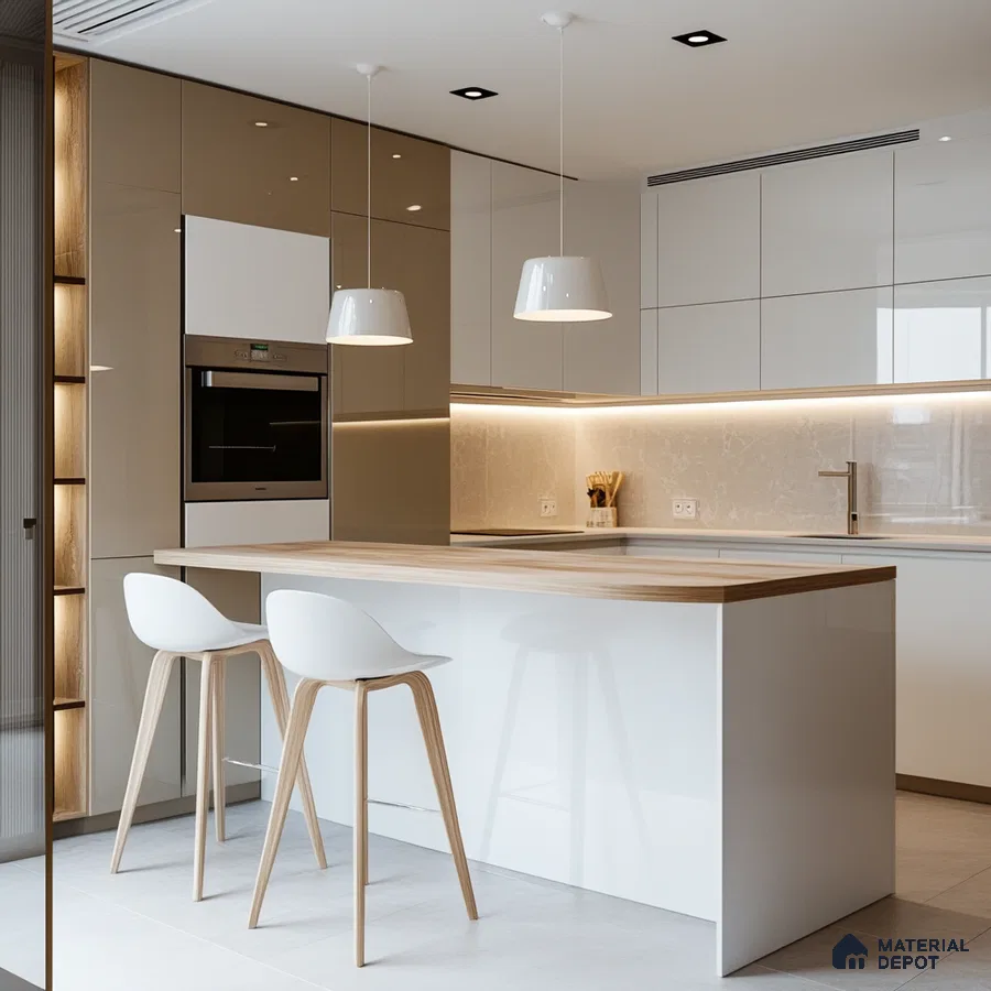 Scandinavian-Style Kitchen with White Cabinets and Warm Wooden Accents | Material Depot