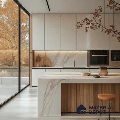 Scenic Serenity: Bright Modern Kitchen with Expansive Views and Clean Design | Material Depot