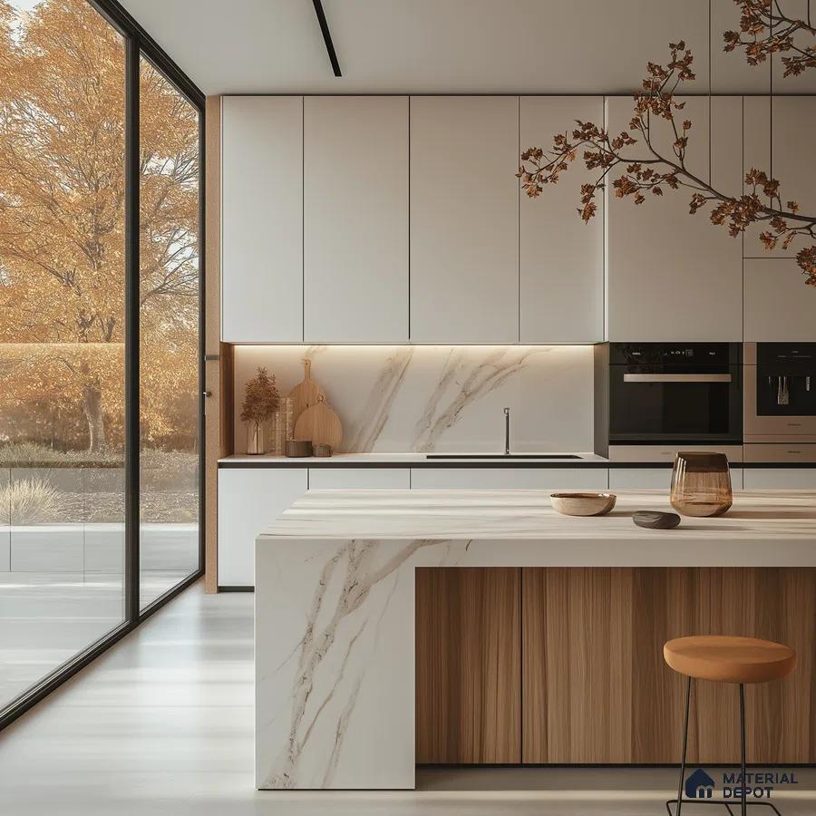 Scenic Serenity: Bright Modern Kitchen with Expansive Views and Clean Design | Material Depot