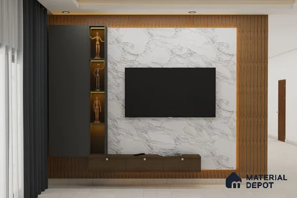 Artistic Wooden and Marble TV Unit
