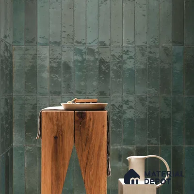 Seaside Elegance Deep Blue Reflective Tiles and Unique Table | Material Depot