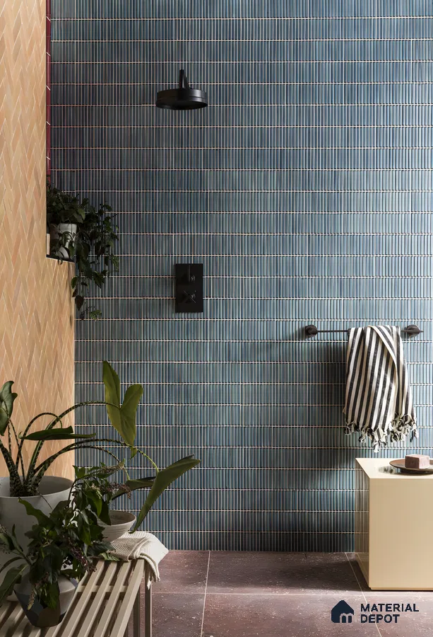 Serene Bathroom with Blue Subway Tiles | Material Depot