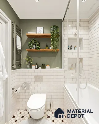 Serene Bathroom with Green Accent Wall | Material Depot