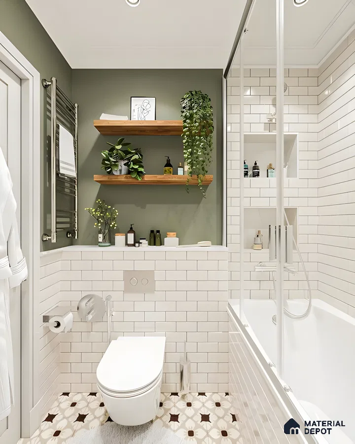 Serene Bathroom with Green Accent Wall | Material Depot