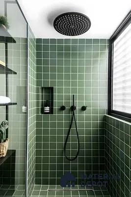 Serene Bathroom with Green Subway Tiles | Material Depot