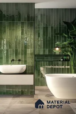 Serene Bathroom with Green Subway Tiles | Material Depot