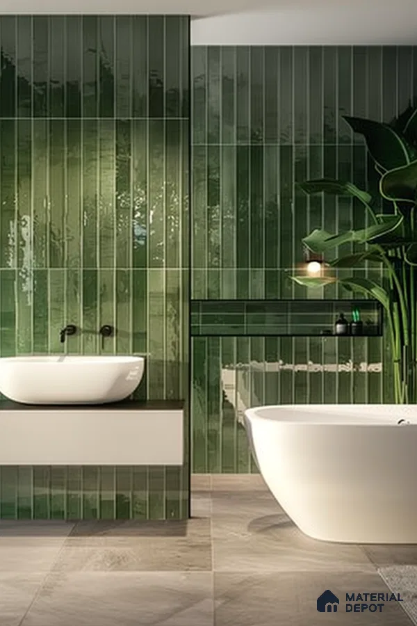 Serene Bathroom with Green Subway Tiles | Material Depot