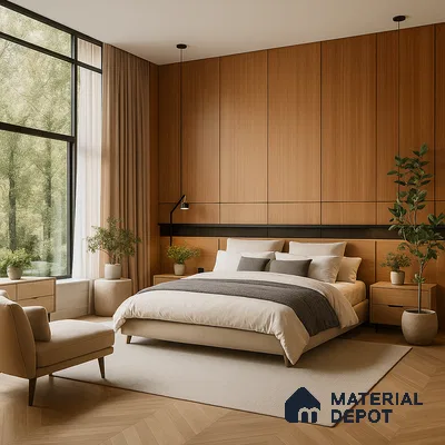 Serene Bedroom Retreat with Soft Wooden Accents in 3 BHK Sobha Palm Court, Yelahanka | Material Depot