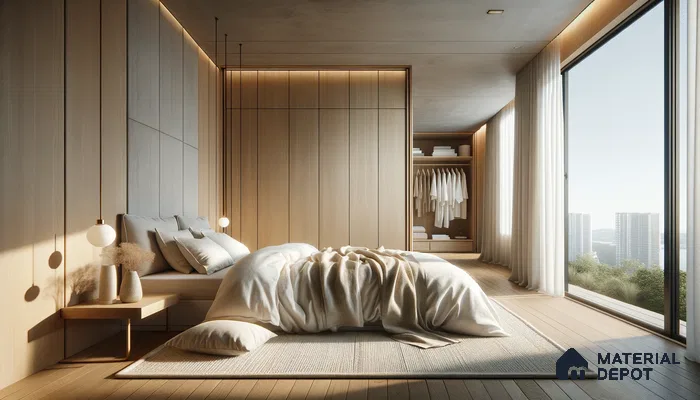 Serene Bedroom Retreat with Wooden Touch and Minimalist Design | Material Depot