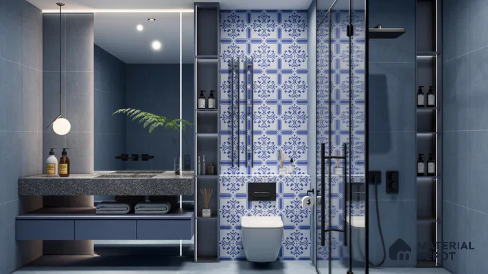 Moroccan Wall & Floor Tile TL 00236 Blue 1 ft x 1 ft Matte Finish Ceramic Tile - 9 mm | Suitable For Kitchen, Bathroom, Dining Area | Please Expect a Slight Variation of Pattern