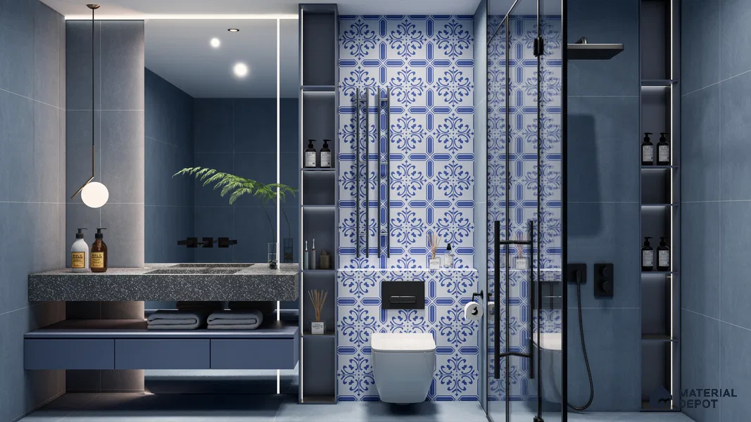 Moroccan Wall & Floor Tile TL 00236 Blue 1 ft x 1 ft Matte Finish Ceramic Tile - 9 mm | Suitable For Kitchen, Bathroom, Dining Area | Please Expect a Slight Variation of Pattern