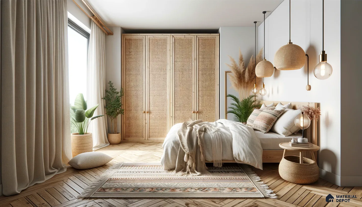 Serene Bohemian Bedroom with Natural Textures and Soft Lighting | Material Depot