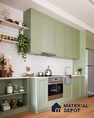 Serene Green Kitchen with Farmhouse Charm | Material Depot