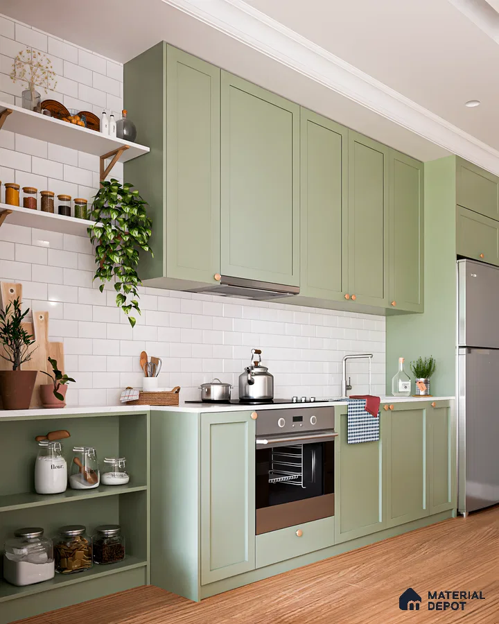 Serene Green Kitchen with Farmhouse Charm | Material Depot