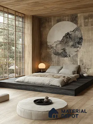 Serene Japanese-Inspired Bedroom Design with Garden View and Round Shoji Screen

 Sobha Dream Acres Panathur | Material Depot
