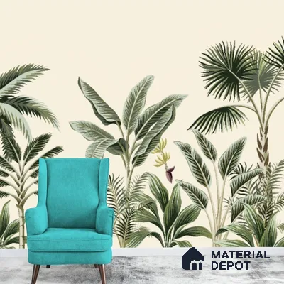 A close-up of a Light Green Trees in Tropical Room Wallpaper Indrani Series Soft Feel Tropical Design (Customised Size Wallpaper )available at Material Depot in Bangalore
